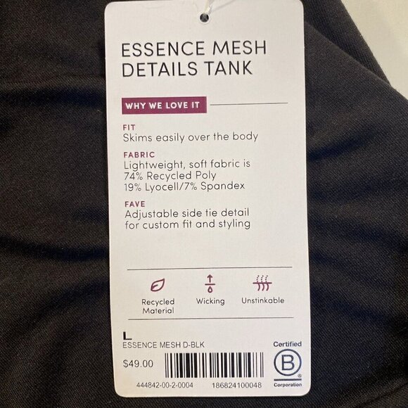 NWT Athleta Essence Mesh Tank Black Size Large Side Tie Detail - Picture 6 of 9